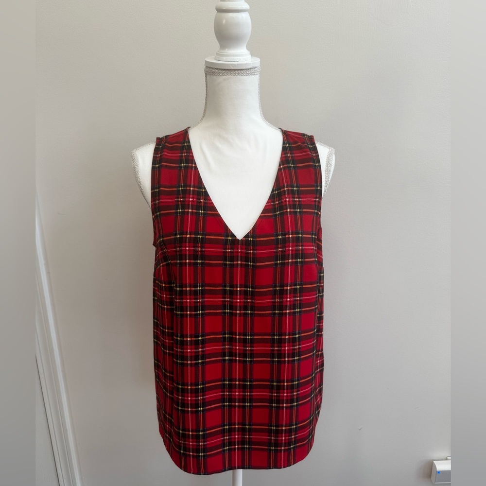 J. Crew Vibrant Red Checkered Tank Top - Picture 2 of 5